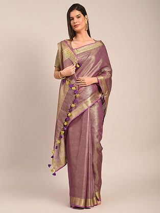 Purple Zari Linen Saree
