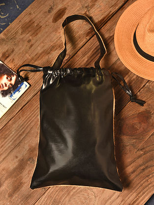 Black Beige Handcrafted Jute Tote Bag
