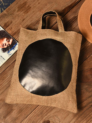 Black Beige Handcrafted Jute Sling Bag