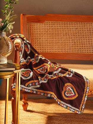 Brown Cotton Embroidered Kutch Decorative Throw