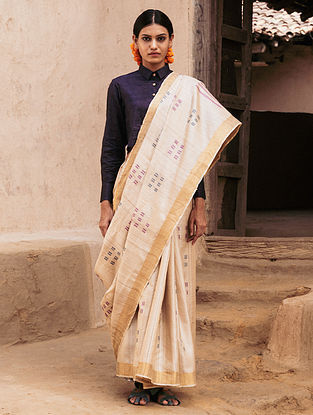 Off white Handwoven Kosa Silk Saree