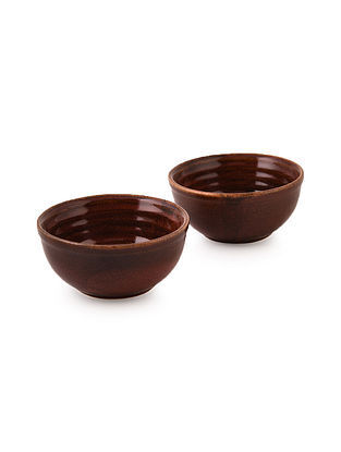 Rust Handmade Ceramic Bowls (Set Of 2) (Dia - 4.2in, H - 2in)