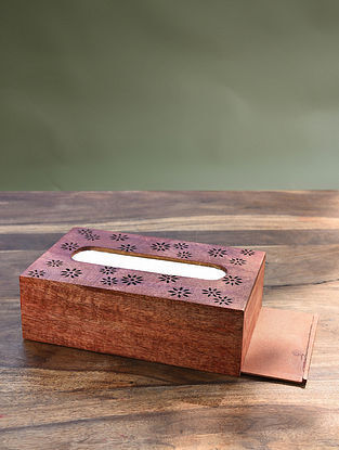 Red Handcrafted Mango Wood Tissue Box (L - 9in, W - 5.5in, H - 3.25in)