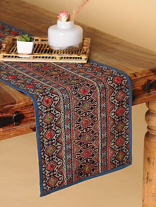 Multicolored Handcrafted Ajrakh Table Runner (72in X 13in)