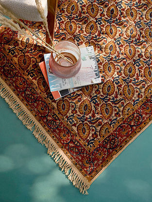 Multicolor Handmade Kalamkari Cotton Rug  (L - 5ft x W - 3ft)