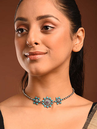 Turquoise Temple Silver Choker Necklace