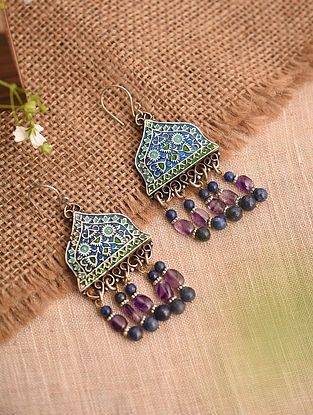 Blue Enameled Vintage Afghan Silver Earrings