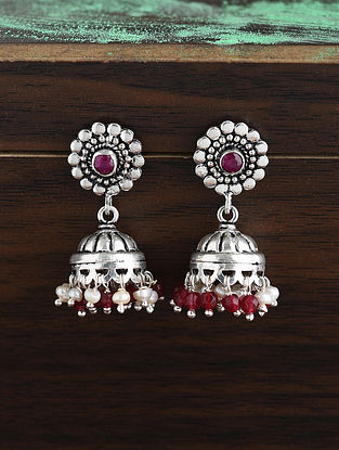 Red Tribal Silver Earrings