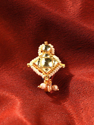 White Gold Tone Kundan Beaded Noseclip With Pearls