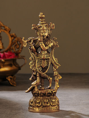 Brass Handcrafted Standing Krishna (L - 2in, W - 3in, H - 8in)