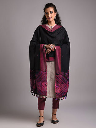 Black Lambani Embroidered Handloom Mangalgiri Cotton Dupatta