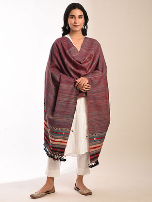Red Handwoven Bhujodi Braided Wool Shawl