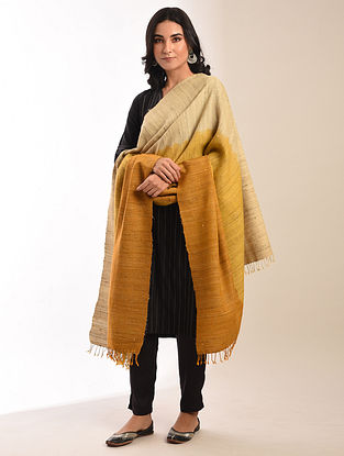 Yellow Ombre Handwoven Bhujodi Wool Shawl with Mirror Work