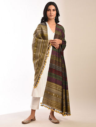 Multicolour Handwoven Bhujodi Striped Wool Shawl