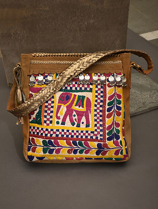 Multicolored Vintage Rabari Genuine Leather Hobo Sling Bag