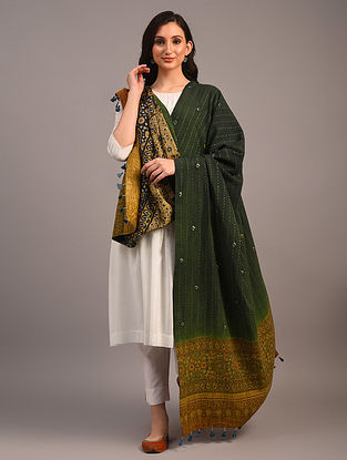 Multicolour Ajrakh Bandhani Wool Mushroo Reversible Shawl
