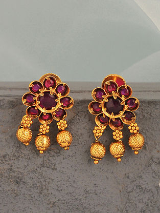 Pink Gold Tone Temple Earrings