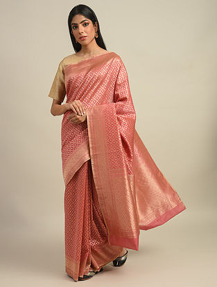 Pink Benarasi Handwoven Cotton Silk Saree With Zari