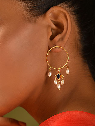 Gold Tone Classic Silver Bali Earrings with Freshwater Pearls