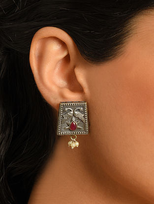 Red Silver Tribal Earrings