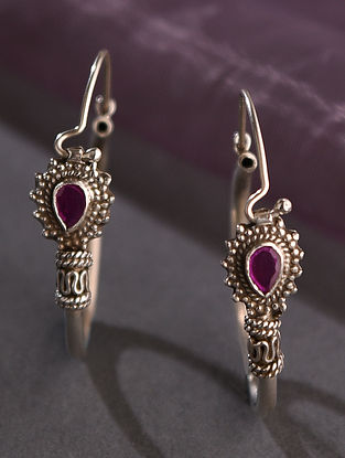 Purple Tribal Silver Earrings