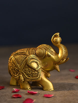 Antique Brass Handcrafted Elephant (L - 5in, W - 2.2in, H - 4.3in)
