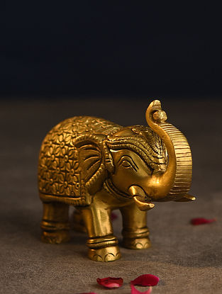 Antique Brass Handcrafted Elephant (L - 5.2in, W - 2in, H - 3.6in)