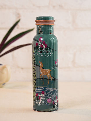 Multicolor Hand Crafted Decal Copper Bottle (Dia - 2.6in, H - 10.5in)