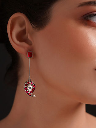 Pink Silver Earrings with Kundan and Kempstone