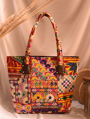 Multicolored Vintage Rabari Embroidered Cotton Tote Bag