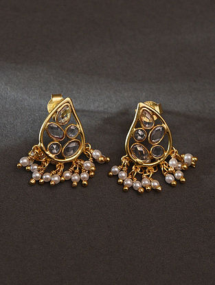 Gold tone Silver Earrings with Pearls