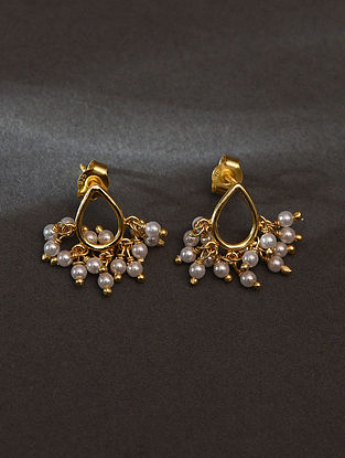 Gold tone Silver Earrings with Pearls