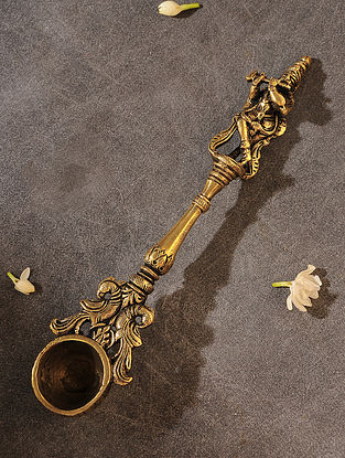 Brass Handcrafted Krishna Aarti Spoon (L- 11in, W- 2in)