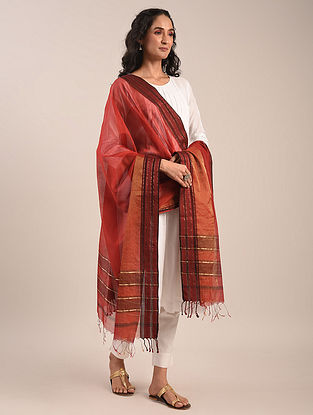 Red Handwoven Silk Cotton Dupatta