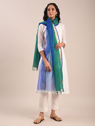 Green-Blue Handwoven Silk Cotton Dupatta