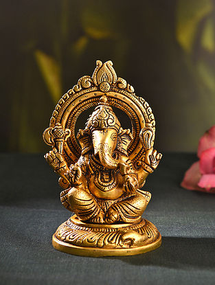 Brass Handcrafted Ganesha (L-3in, W-3.5in, H-5.6in)
