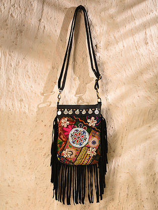 Multicolored Vintage Rabari Genuine Leather Sling Bag