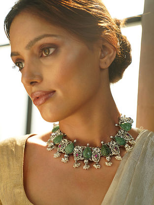 Green Prasiolite Silver Necklace with Kempstone