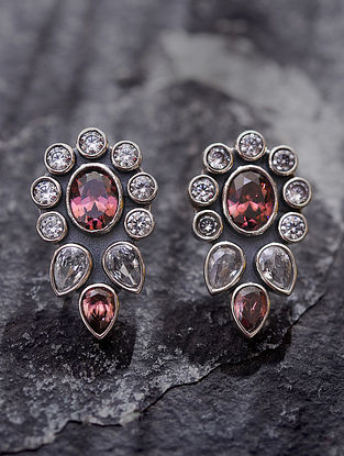 Red Sterling Silver Earrings With Zircon