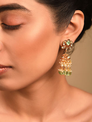 Green Gold Tone Jhumki Earrings