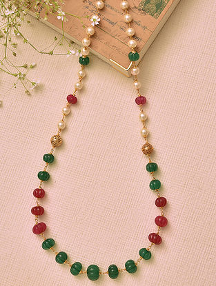 Red Green Gold Tone Necklace