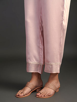 Pink Hand Embroidered Elasticated Waist Modal Palazzo