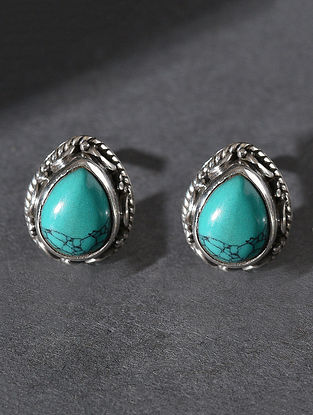 Turquoise Tribal Silver Stud Earrings