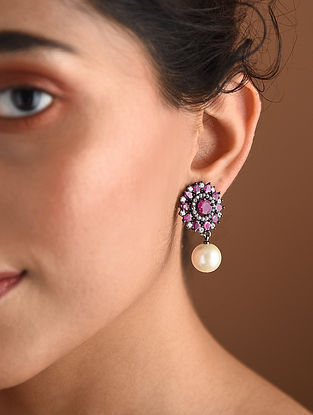 Pink Silver Tone Victorian Earrings