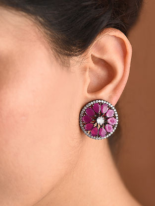 Pink Silver Tone Victorian Earrings