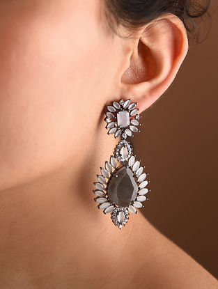 Black Silver Tone Victorian Earrings