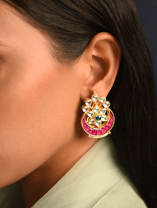 Pink Gold Tone Foiled Kundan Earrings