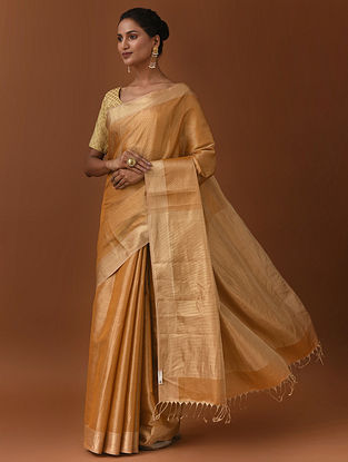 Golden Handwoven Maheshwari Silk Cotton Saree