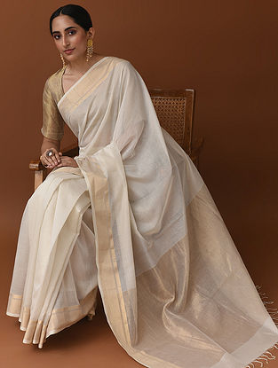 Beige Handwoven Maheshwari Silk Cotton Saree