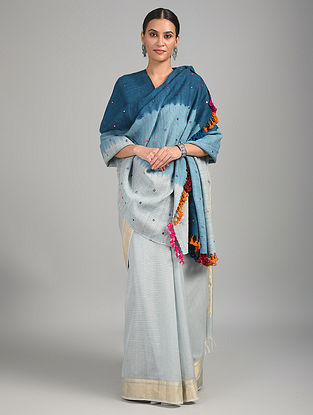 Blue-Grey Handwoven Bhujodi Wool Shawl